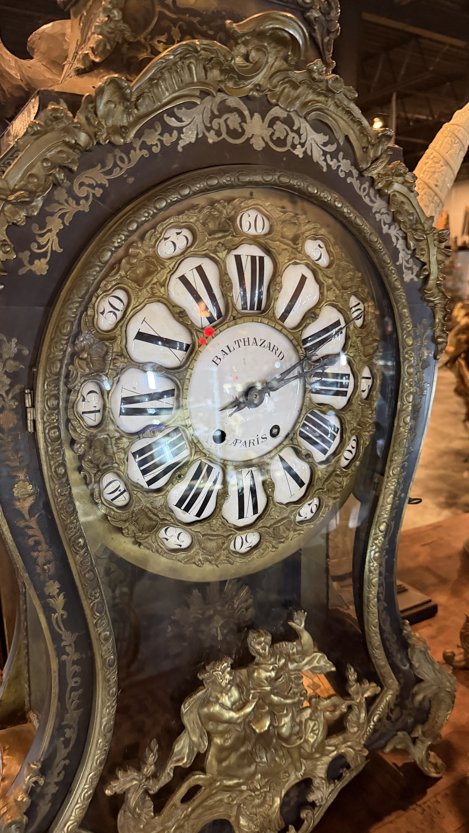Ornate Boulle mantel clock, Balthazard, Paris