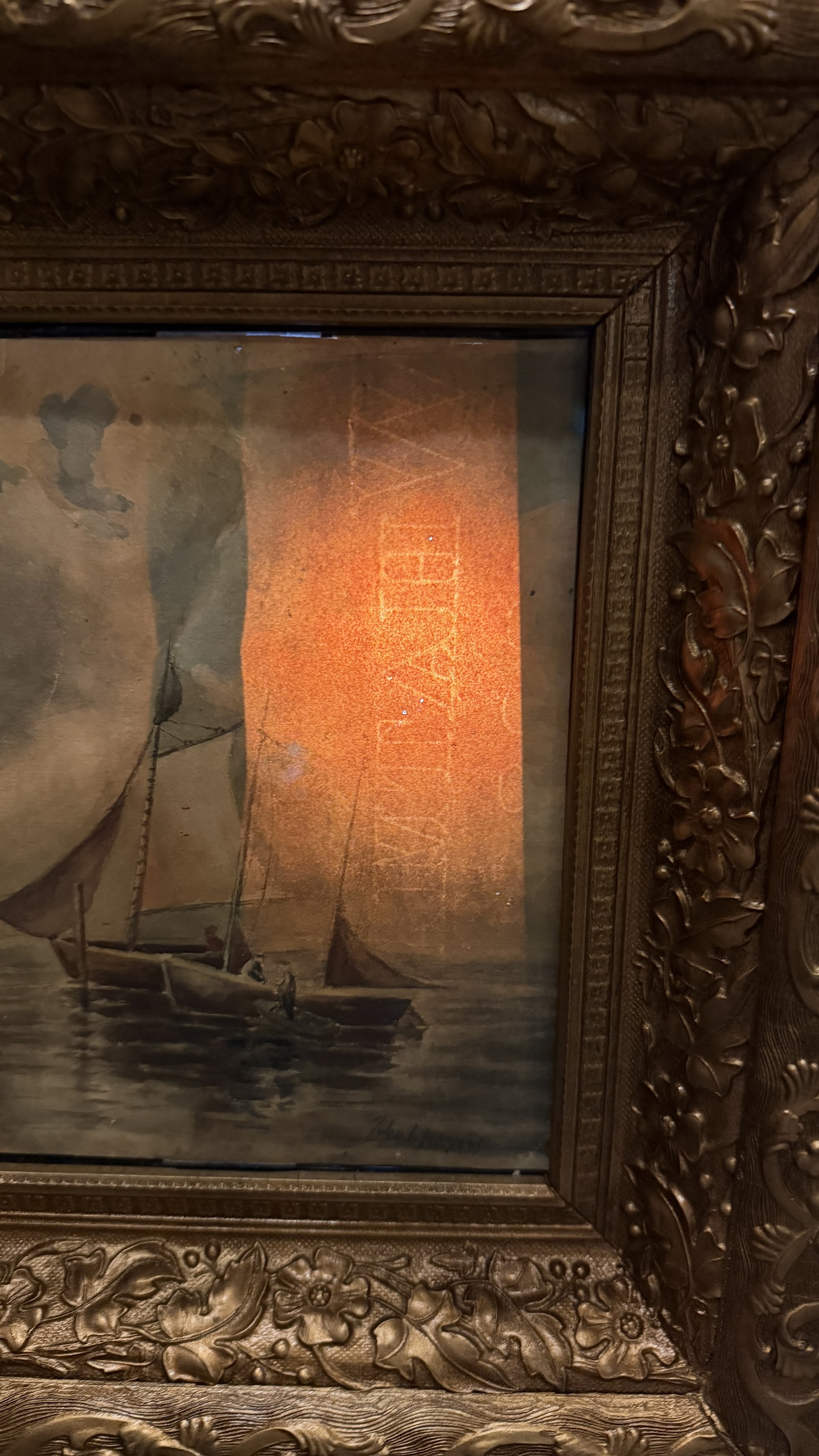 Marine watercolor in an ornate gilt frame